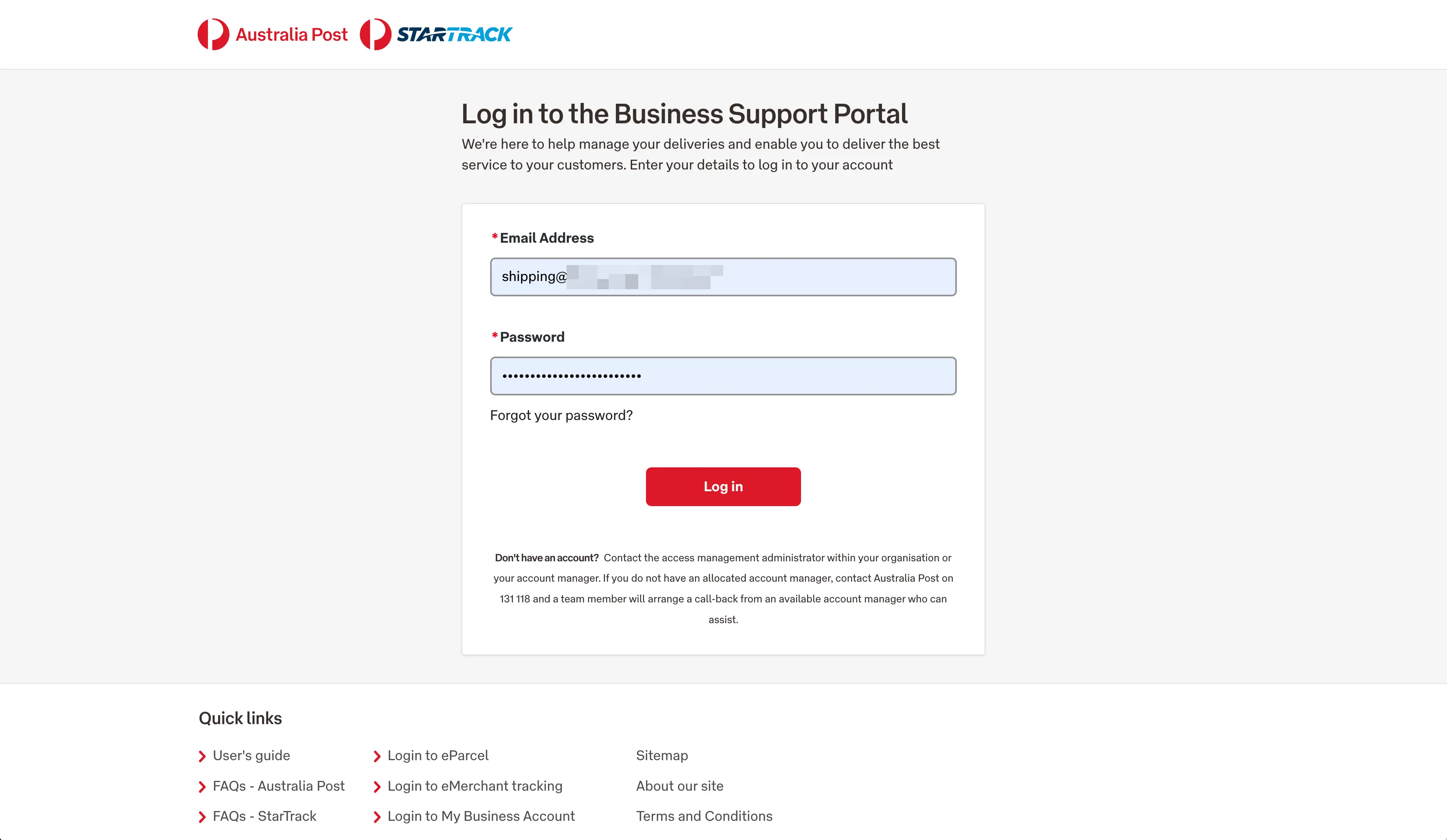 Go to https://bsp.auspost.com.au/s/
