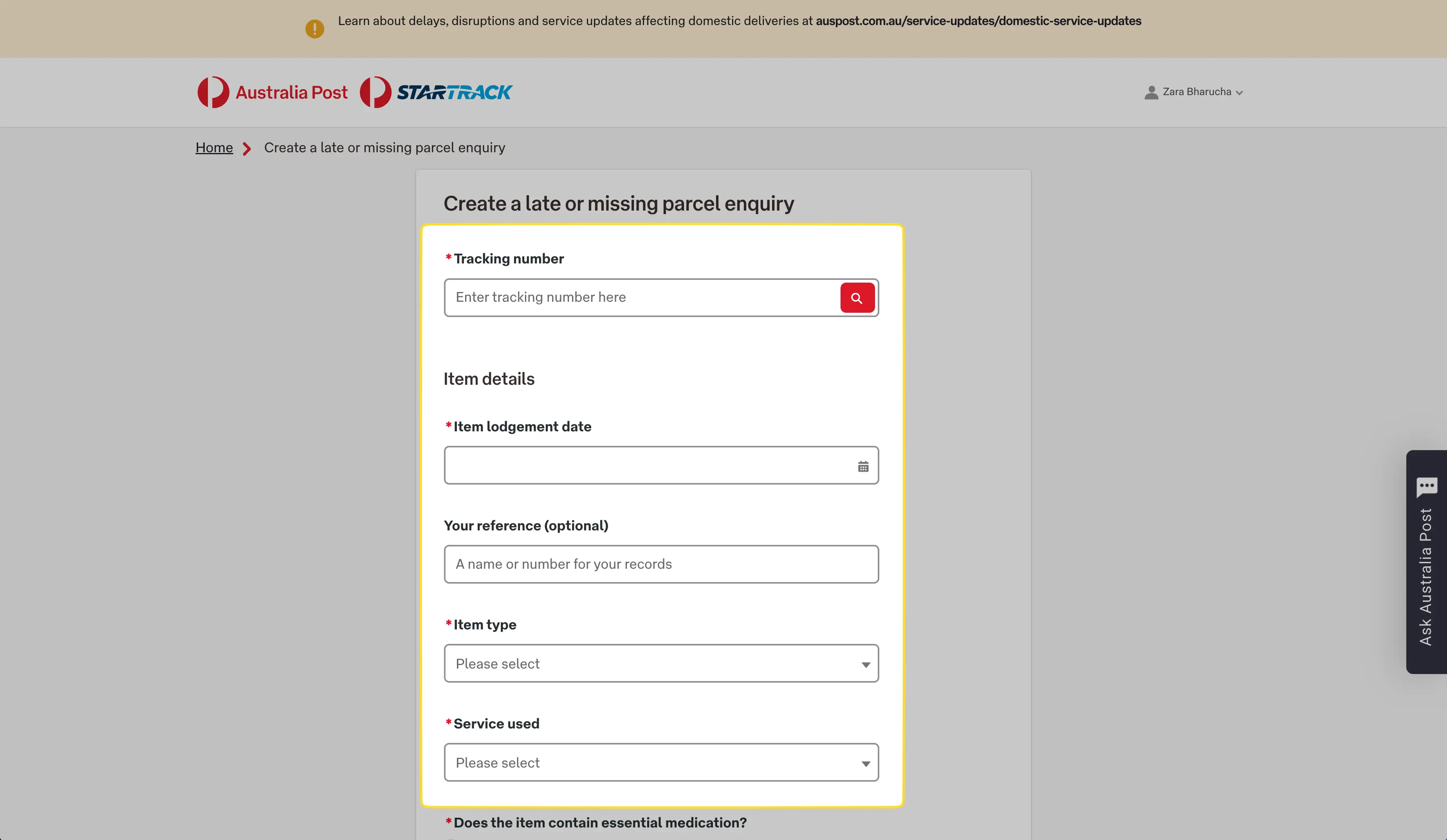 Fill in the fulfillment's details