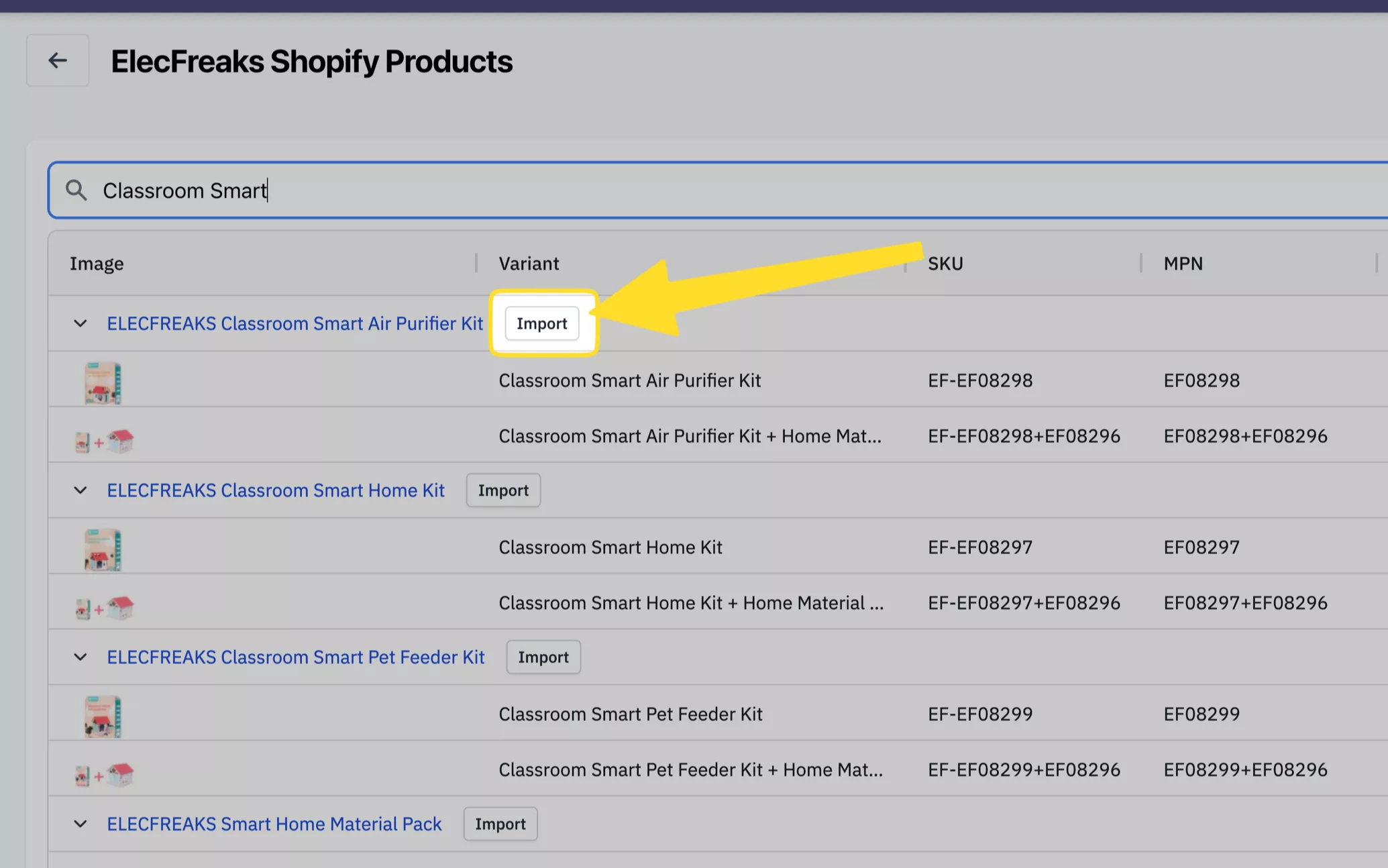 Find the product you wish to import into Shopify and click “Import”