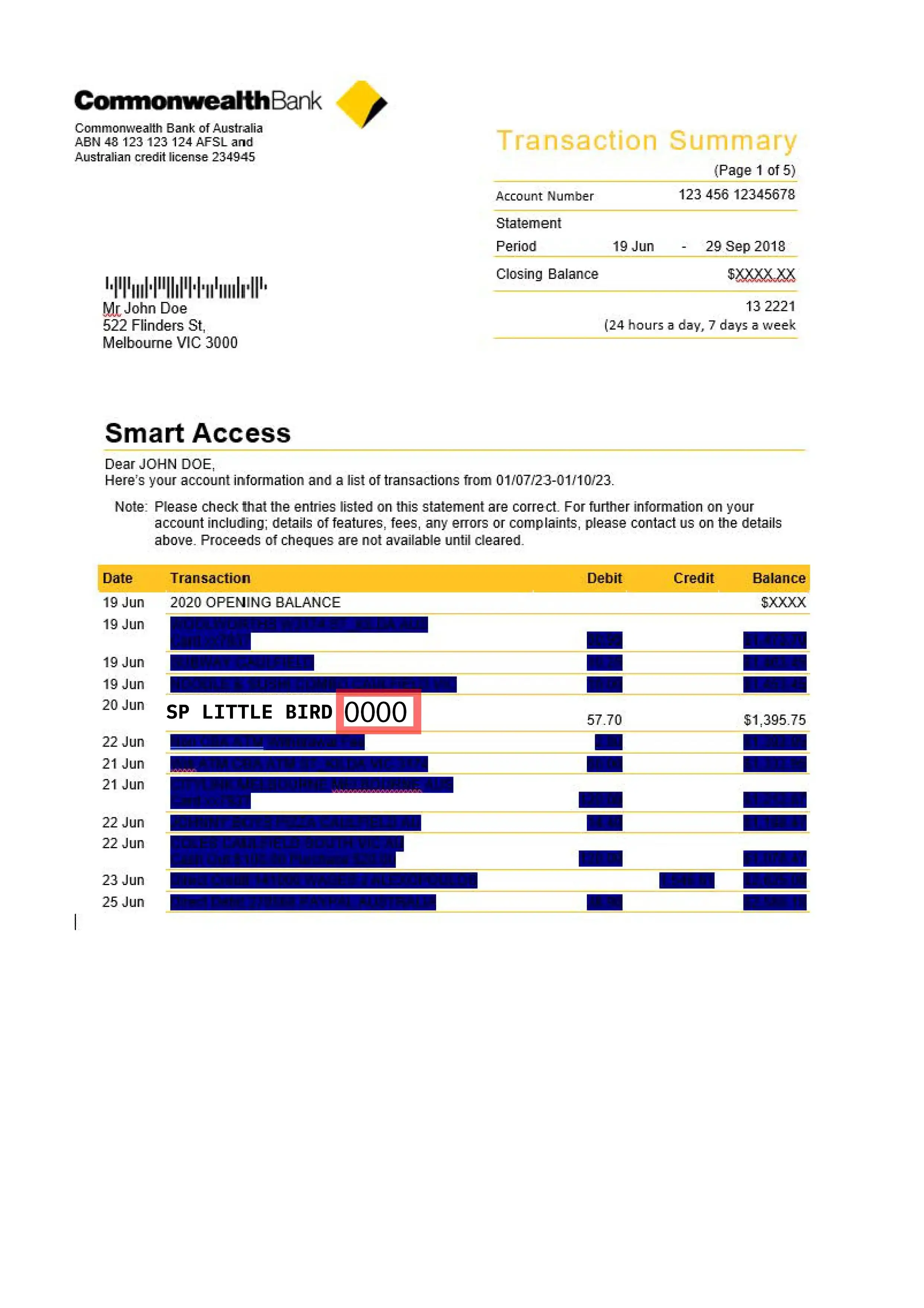 Transaction verification example