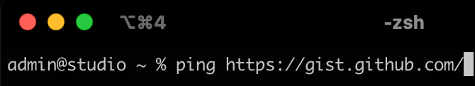 image of https://gist.github.com/ pasted as an argument to the ping command in a terminal image